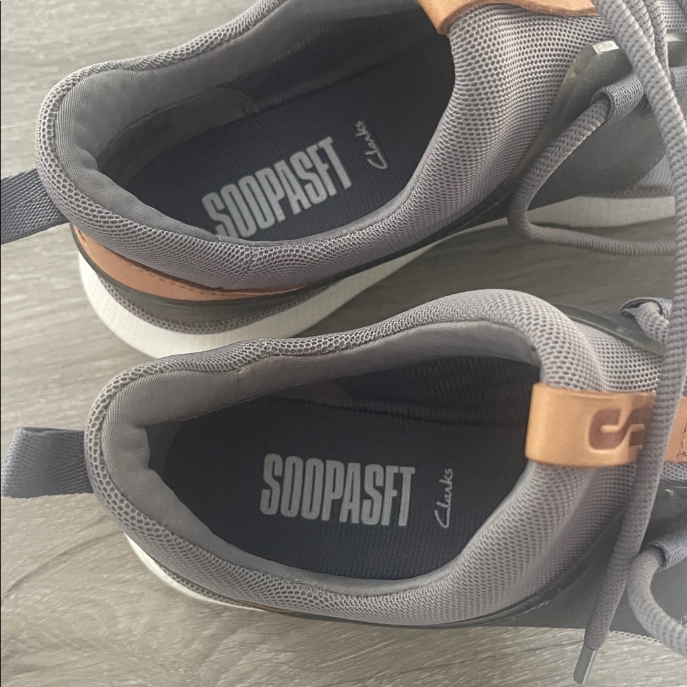 Clark’s Gray Sneakers with Brown Accents - Picture 2 of 5